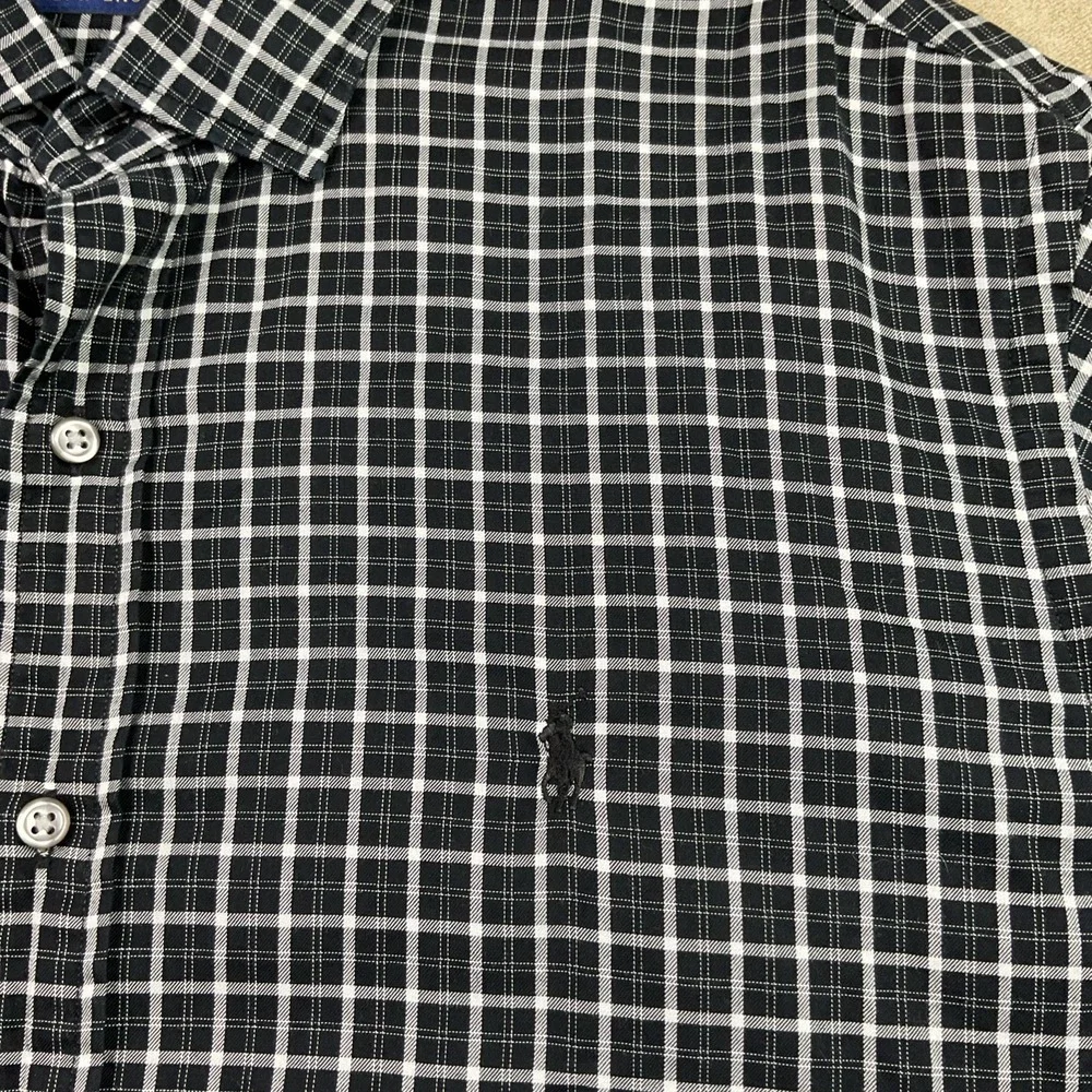 Polo Ralph Lauren Shirt Men Sz XL Plaid Checks Black White Long Sleeve Button Up